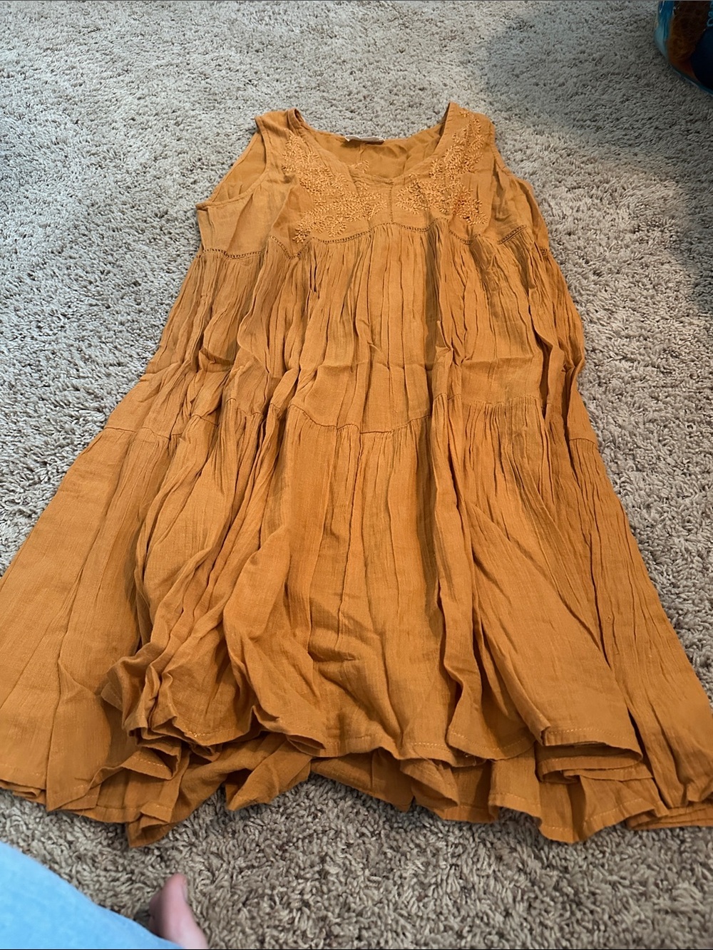 Sleeveless Tiered Midi Dress in Mustard Yellow